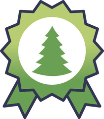 Obraz premium Green ribbon badge with a tree symbol in the center, representing eco-friendliness and environmental achievement.