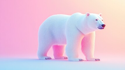 Fototapeta premium A majestic 3D polar bear standing on the right with a soft pastel background, symbolizing the awe-inspiring creatures of the Arctic in a zoo setting
