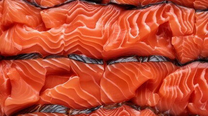 Close up raw salmon fillet slices texture. Neural network ai generated art