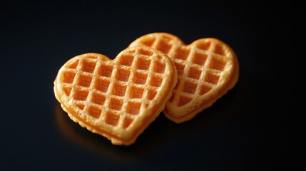 Heart Shaped Waffles on Black Surface