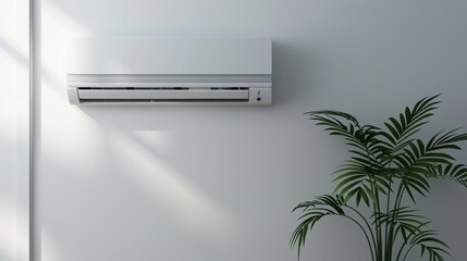 Modern air conditioner on a white wall in a modern house interior
