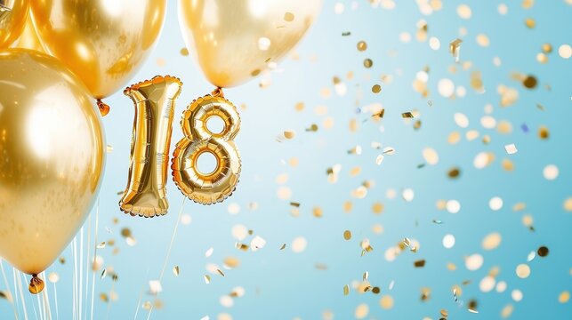 Golden Balloons and Confetti for 18th Birthday Celebration