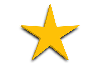 3d star with cresent on white background with shadow. Cute realistic cartoon 3d render of sparkling  star Illustration for rating concept, nursery decor, game, app, sticker