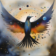 A colorful artwork showcasing a bird gliding through the sky, capturing the essence of freedom and nature.
generated ai