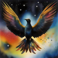 A colorful artwork showcasing a bird gliding through the sky, capturing the essence of freedom and nature.
generated ai