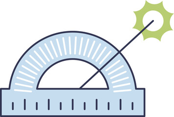 Fototapeta premium Icon depicting solar angle measurement with a sun and a protractor, symbolizing solar energy and geometry.