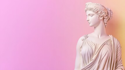 Ancient Greek Statue of Woman on Pink and Orange Background