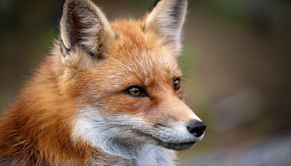 Intimate close-up portrait of a red fox with sharp eyes and alert expression, captured in its natural habitat with soft focus.