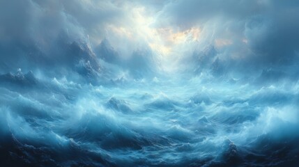 A Serene Ocean Landscape with Misty Mountains