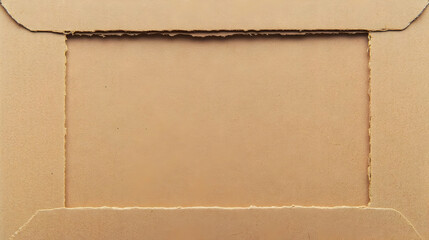 Fototapeta premium A Rectangular Hole Torn in Brown Cardboard Paper, Creating a Frame for Text or Images