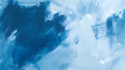 Abstract Blue and White Acrylic Painting with Brushstrokes.