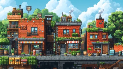 Fototapeta premium Retro video game scene It is a city where avatars go to fight.