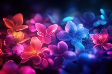 Vibrant, glowing flowers create a mesmerizing backdrop of color and light, perfect for artistic and nature-themed projects.