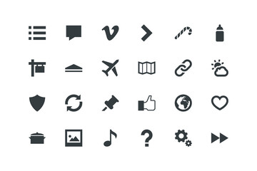 Arrow, Candy, Cloudy, Details small, Drop, Fast forward, Favorite, vector illustration, set of icons