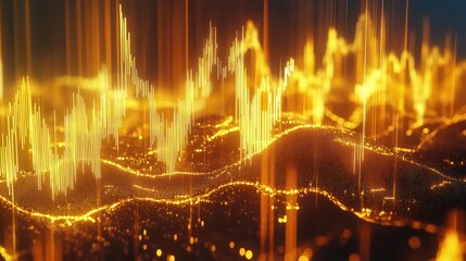 Fototapeta premium Abstract graph showing rising and falling gold prices with futuristic holographic data overlays, gold price, market analysis concept