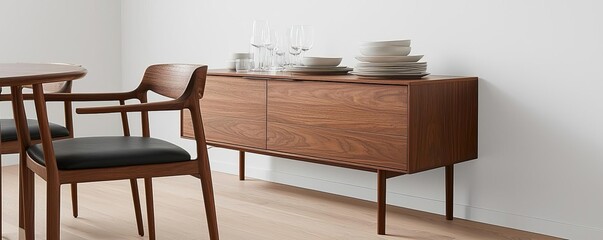 Solid wood sideboard in a dining room