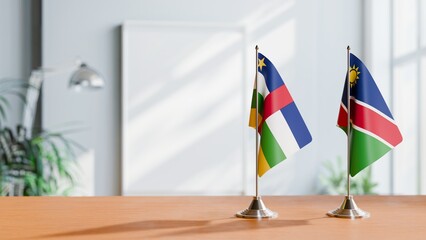 FLAGS OF CENTRAL AFRICAN REPUBLIC AND NAMIBIA ON TABLE