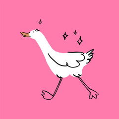 Funny goose is running somewhere.. Trendy vector illustration.