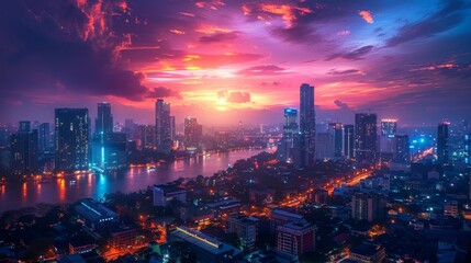 Fototapeta premium Cityscape at Sunset with Vibrant Skies