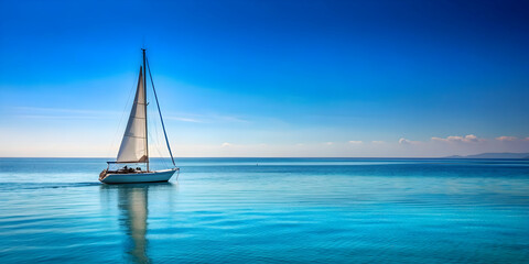 Obraz premium Sail away on an unforgettable adventure at sea with clear blue skies and calm waters, sailboat, sailing, adventure, journey