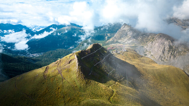 Aerial drone view The Dolomites mountain layers, Province of Trento, South Tirol, Italy