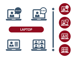 Laptop Icons. Computer, Streamer, Streaming, Tutorial, Video Conference, Conference Call, Video Call, Social Media Icon