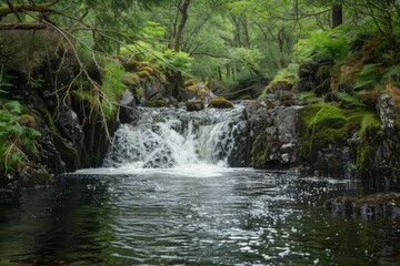 Waterfall in a Lush Forest
