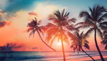  Summer Collage Featuring Palm Trees and Beach Scenery in Sunset 