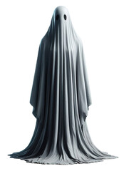 Naklejka premium A scary one dark and disturbing Halloween ghost, wrapped in a long cloak with a shapeless body, made of an evanescent substance, png image with transparent background