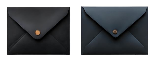 black envelope set PNG, Transparent Background, Clean Design, black envelope, Sealed Rectangular Envelope, Modern and Simple Style, Isolated Graphic Element for Mail