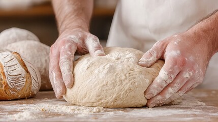 Baker Kneading Dough for Fresh Bread Baking Process