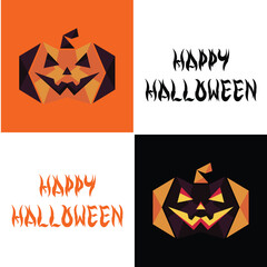 Happy Halloween Design with Geometric Pumpkin Emoticons