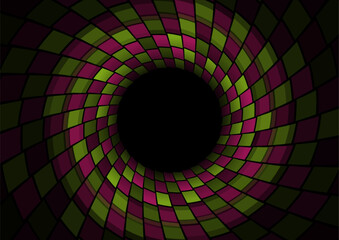 Concept dark tunnel from round forms with squares abstract tech background. Futuristic vector design