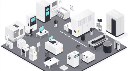 Obraz premium Panoramic illustration of advanced technology laboratory distribution manufacturing factory