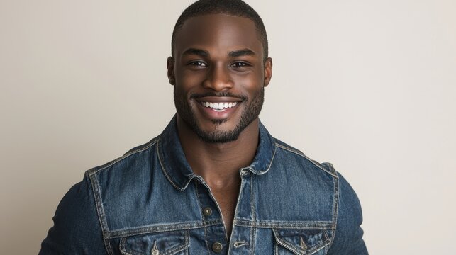 Smiling African American Man in Denim Jacket Portrait