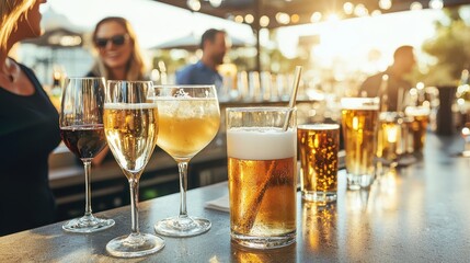 Obraz premium Refreshing Drinks on a Sunny Terrace