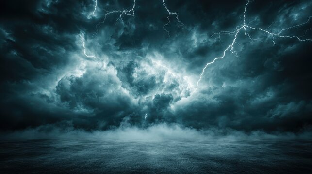 Dramatic Stormy Sky with Lightning and Fog