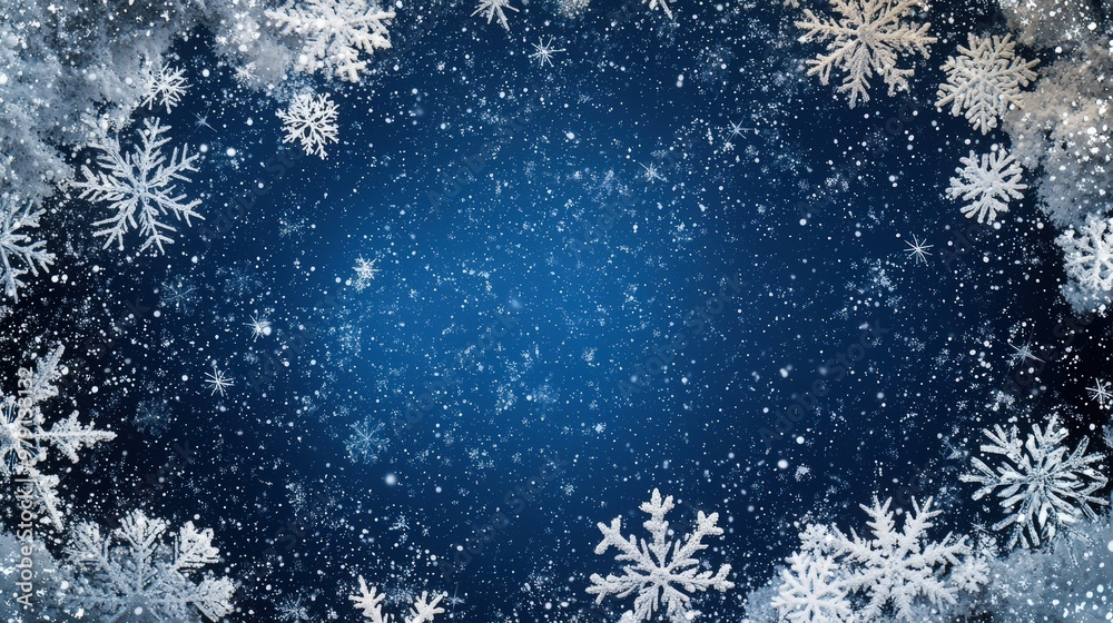 Poster White snowflakes on blue