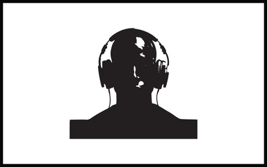 Skull with headset vector illustration head of character in headphones black and white