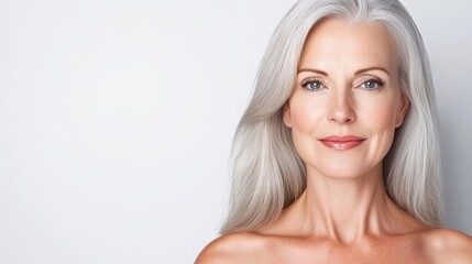 Fototapeta premium Beautiful Mature Woman with Gray Hair and Natural Makeup