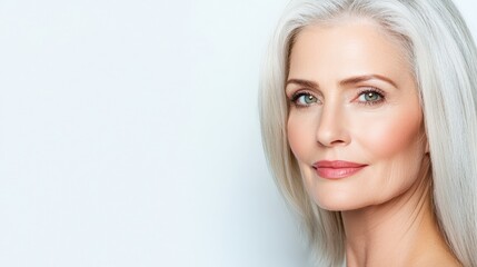 Fototapeta premium Portrait of a Mature Woman with Gray Hair and Blue Eyes