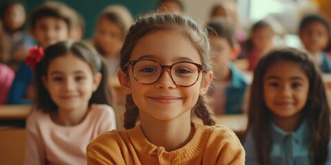 Fototapeta premium Smiling Schoolgirl in Classroom