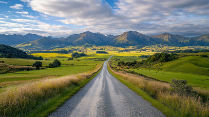 A breathtaking landscape of Switzerland showcasing rolling hills, lush greenery, and a serene countryside setting under a clear blue sky.