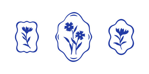 Cornflower illustration with frame. Stylized vector flower element for prints, clothing, pattern, packaging and postcards.