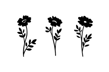 Vector illustration of flower in simple hand drawn and linocut style. Simple contour vector illustration for cosmetics, postcard and pattern.