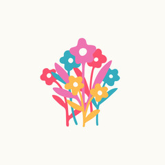 Vector illustration of flower bouquet in simple hand drawn and linocut style. Simple contour vector illustration for cosmetics, postcard and pattern.