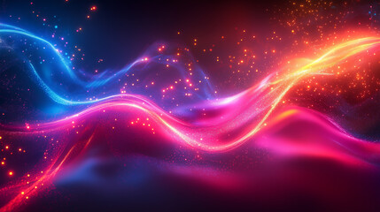 Futuristic abstract background, colorful bright neon rays and glowing lines. AI generative