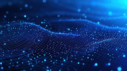 Abstract Blue Digital Network Background with Glowing Particles