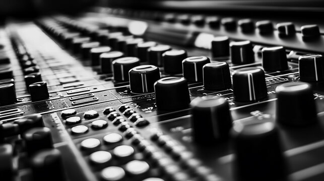 Close-up of the knobs of the audio equipment console DJ