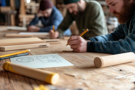 Detailed woodworking project in collaborative workshop